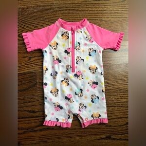 Disney Pink Minnie Rashgaurd Swimsuit Sz. 0-3 Mo NWOT